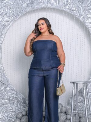 Blusa jeans tomara que caia