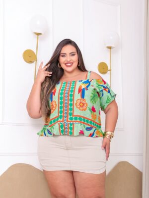 Blusa  estampada ombro a ombro com alça
